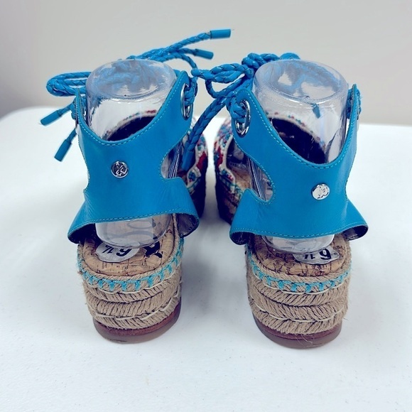 SAM EDELMAN "NEERA"  BLUE & RED BEADING ESPADRILLE WEDGES SZ 6.5 BOHO COASTAL - Picture 8 of 13